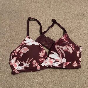 Jessica Simpson maroon floral racerbackace bra